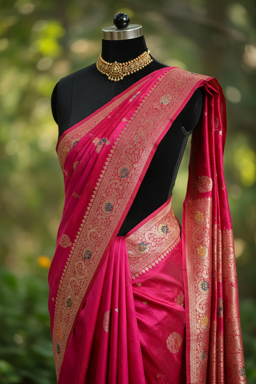 Bridal Rani Pink Soft Silk Saree