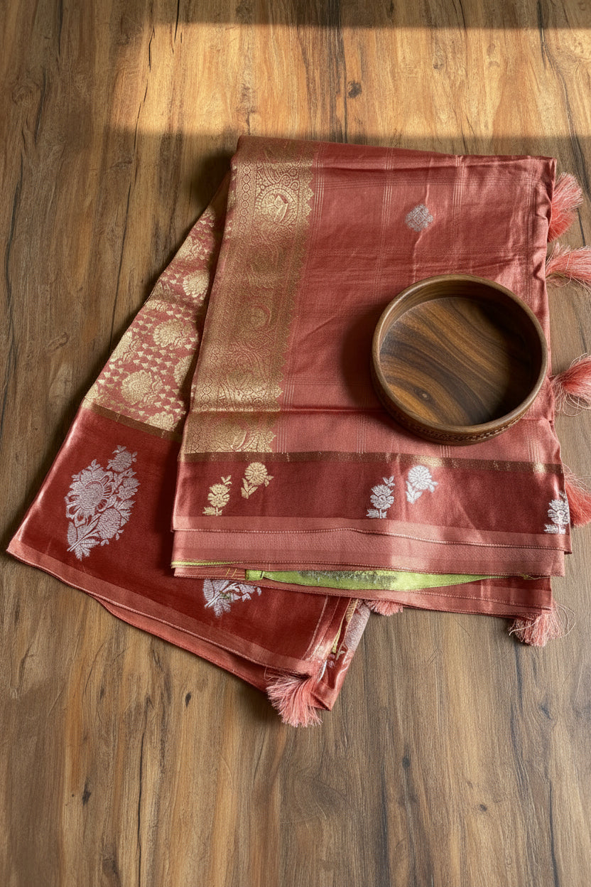 Rust / Copper Pure Banarasi Silk Saree