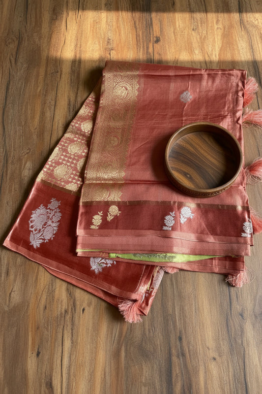 Rust / Copper Pure Banarasi Silk Saree
