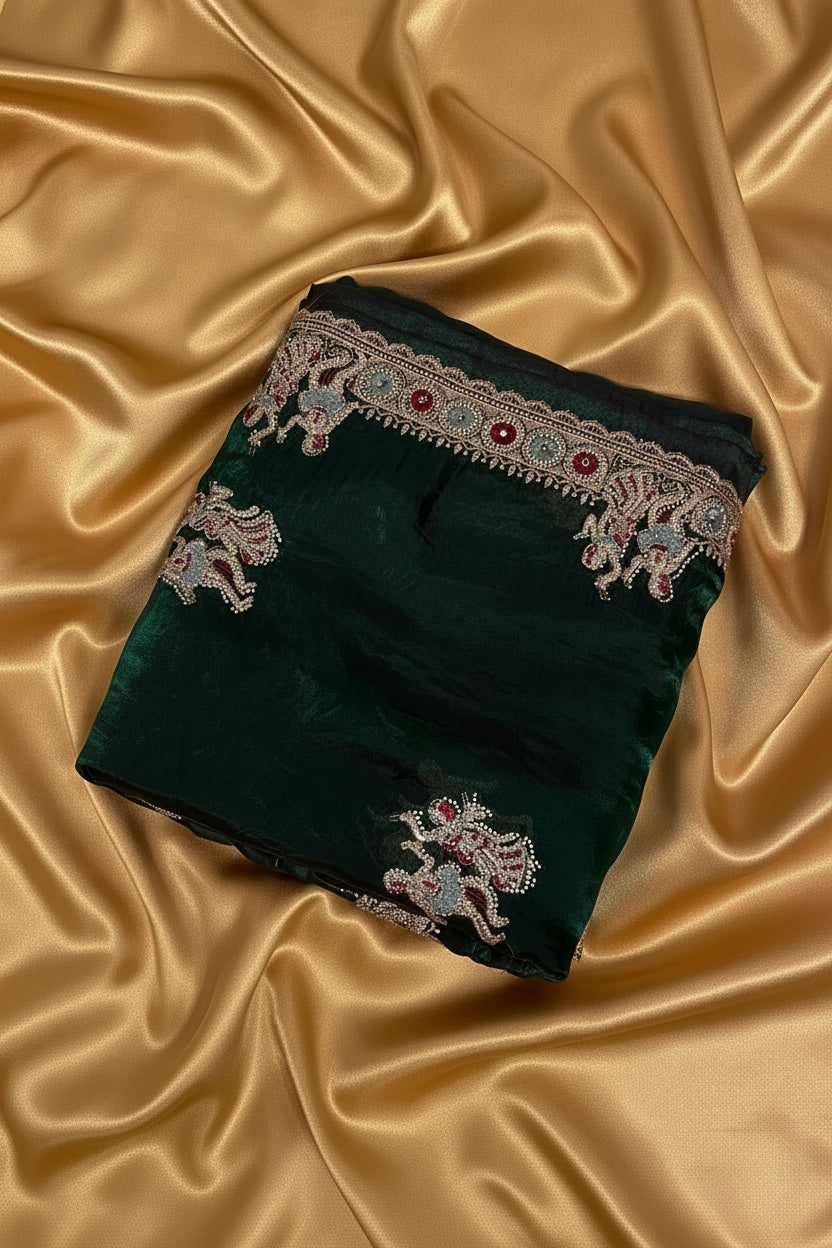 Emerald Green Pure Organza  Saree