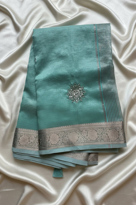 Sea Green Tissue Organza Saree