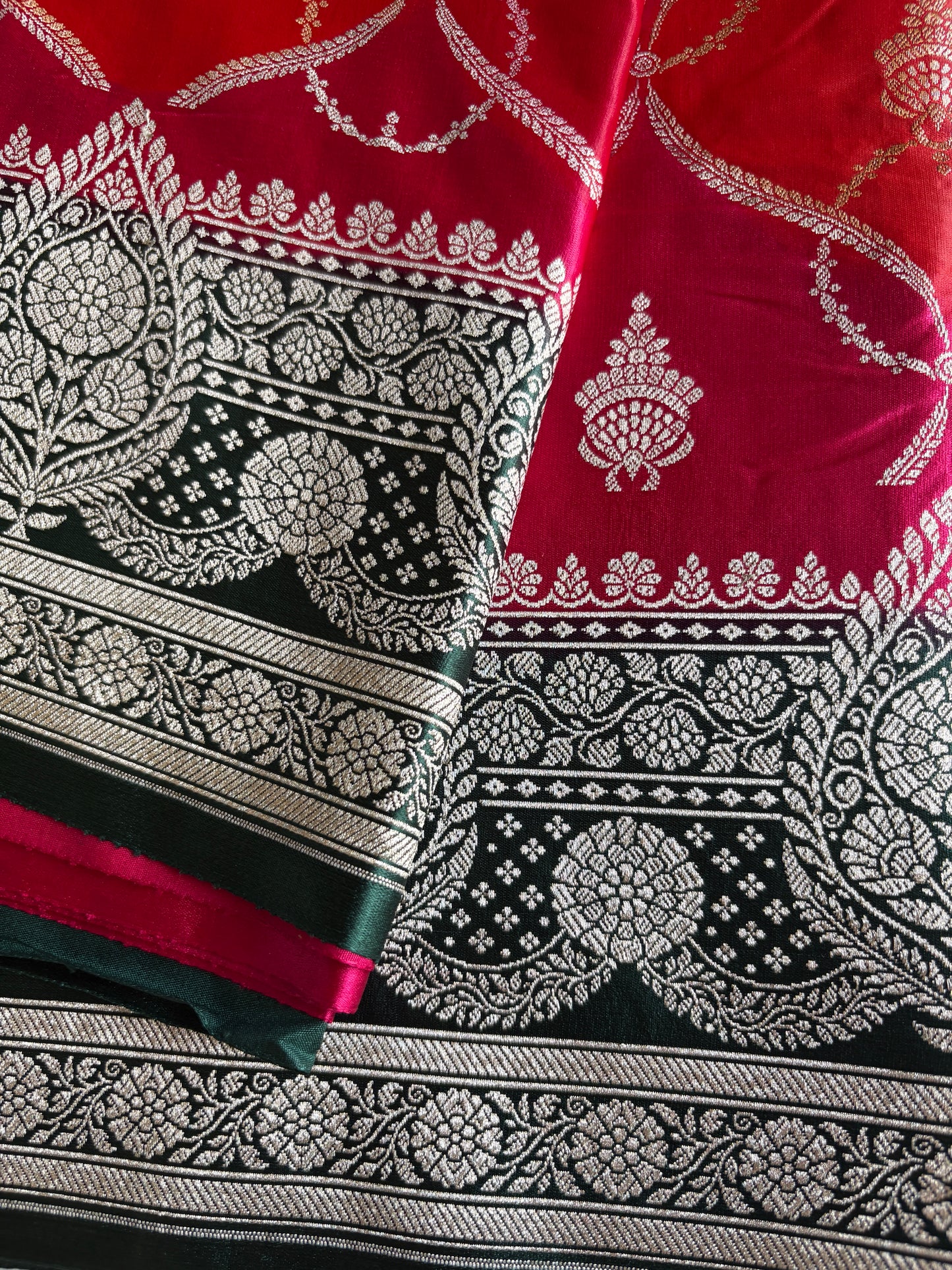 Red & Maroon Pure Banarasi Mushroom Silk Saree