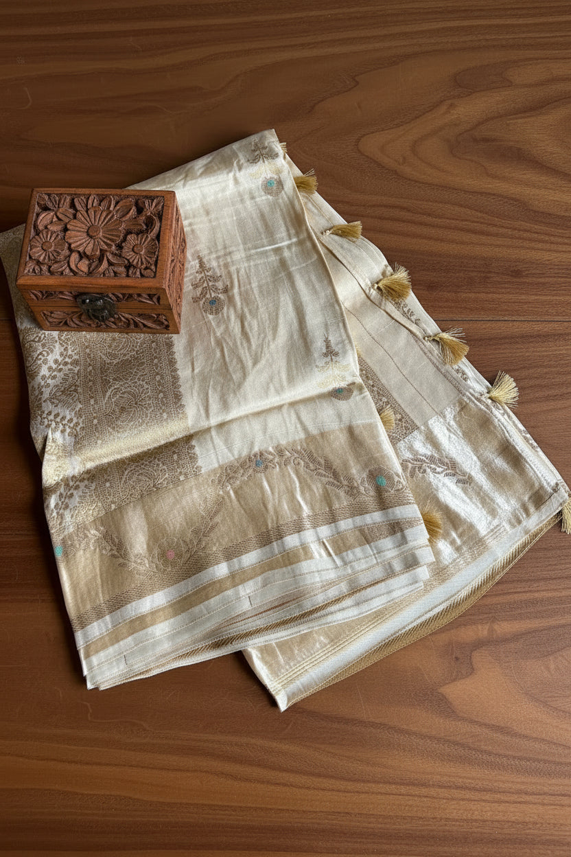 Off-White / Ivory soft Banarasi  Silk  Saree