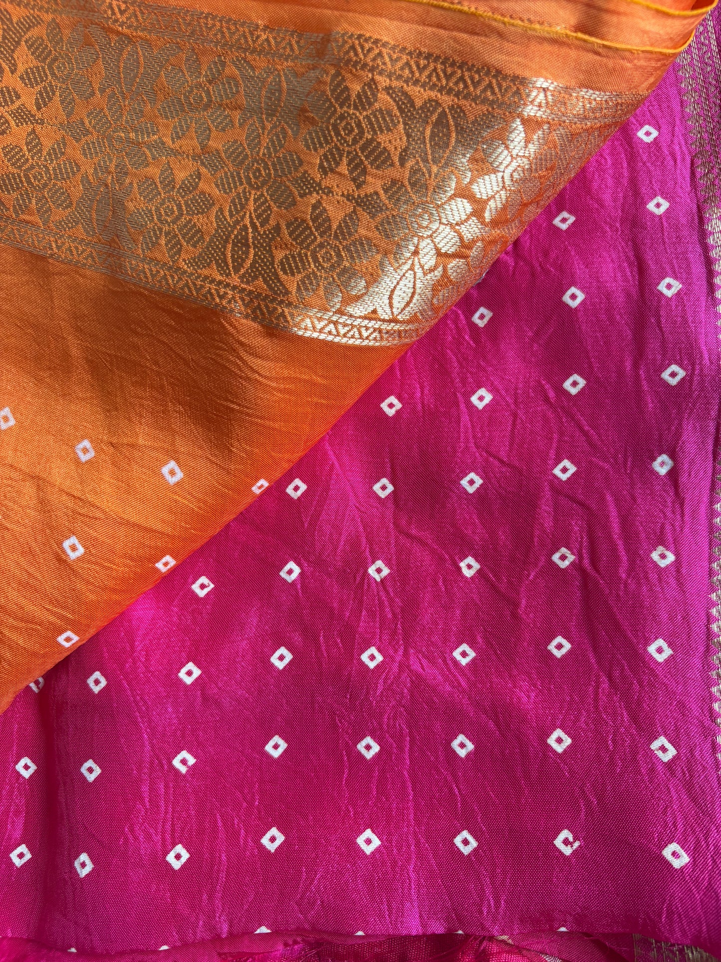 Rani Pink Bandhani Pure Dola Silk Saree