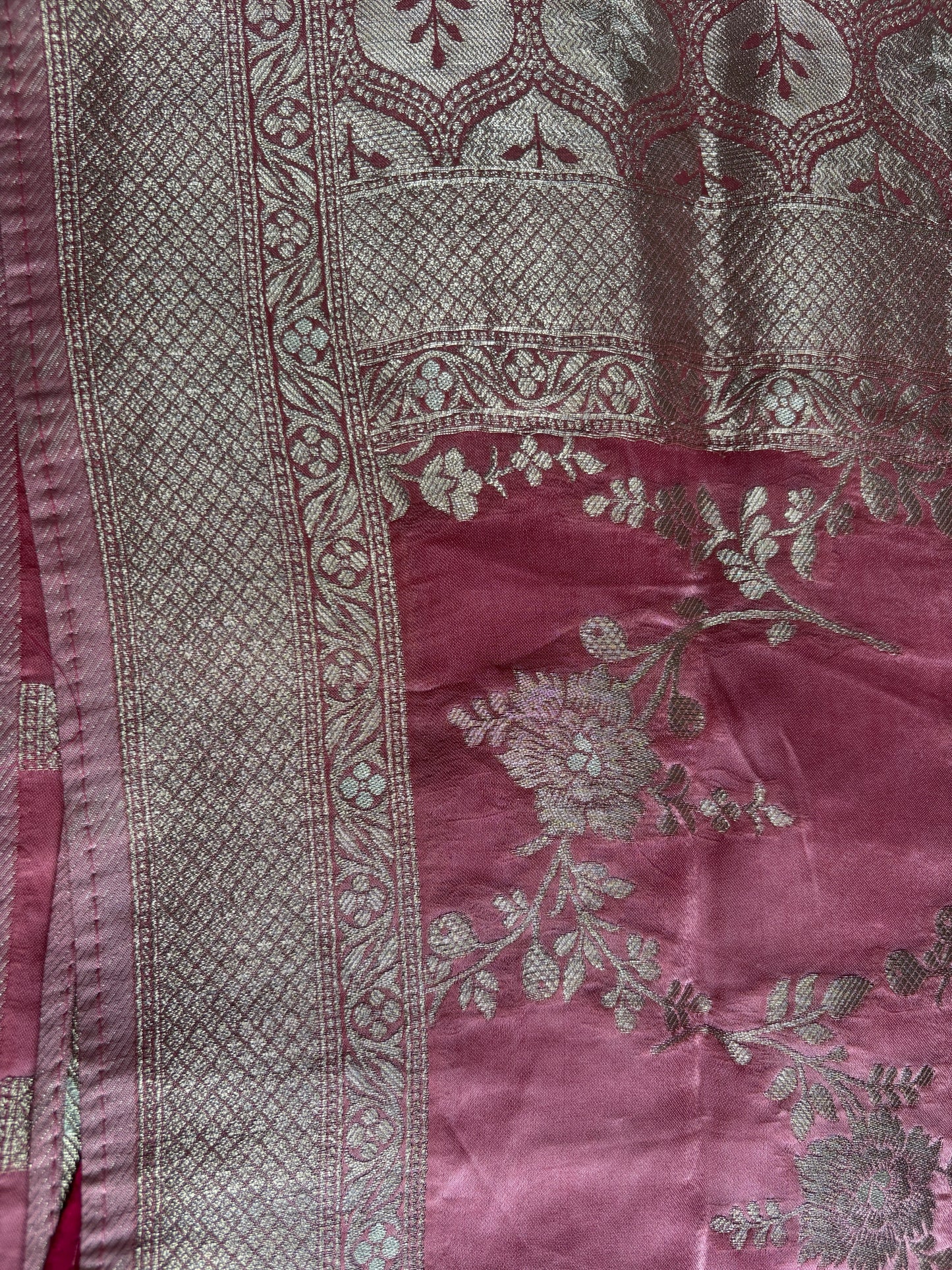 Onion Pink Pure Banarasi Brocade Silk Saree