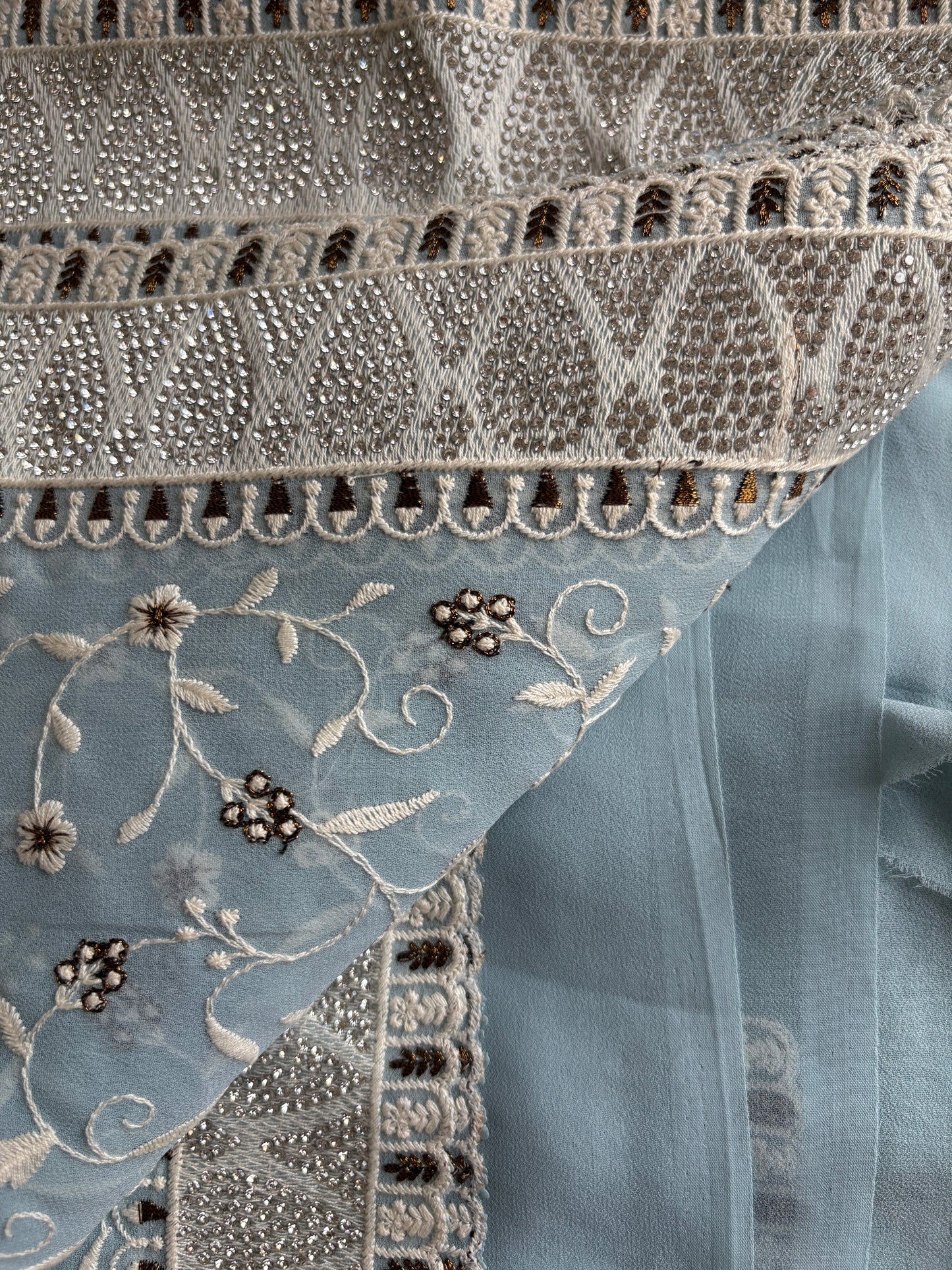Powder Blue Embroidered Saree