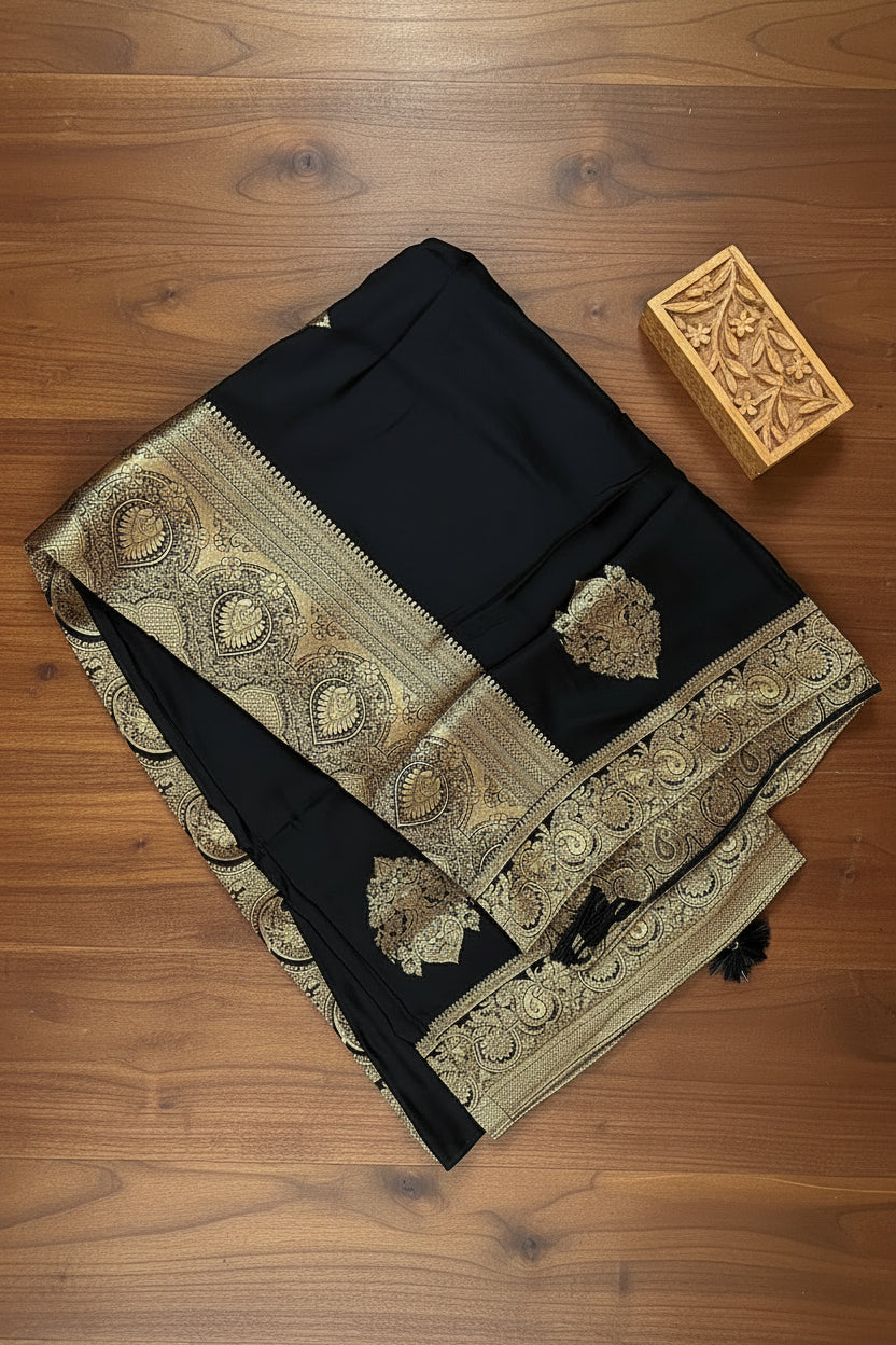 Black Katan Pure Banarasi Silk Saree