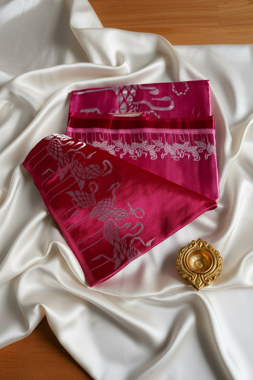 Designer Cherry Pink Pure Banarasi Silk Saree