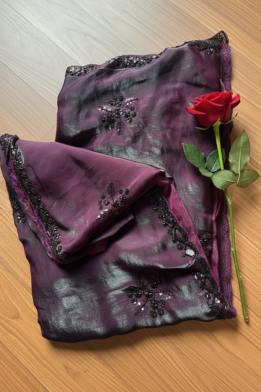 Wine Maroon Pure Crushed Tissue Silk Saree