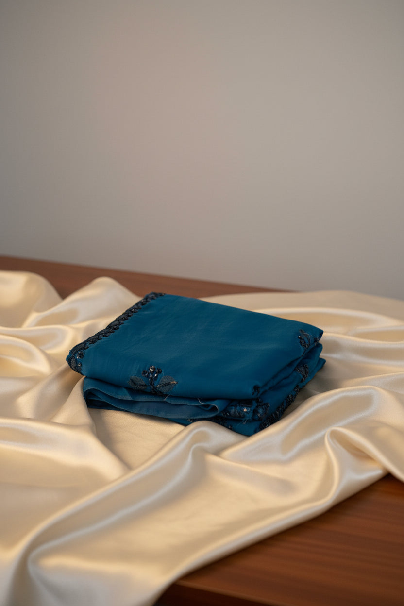 Peacock Teal Pure Crushed Tissue Silk Saree