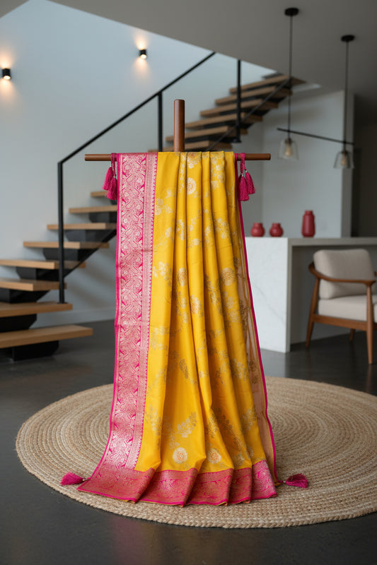 Mango Yellow Soft Silk Saree
