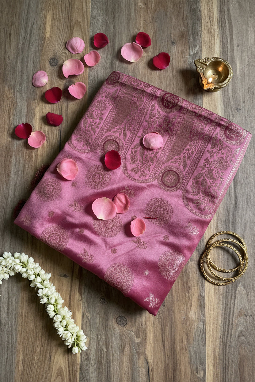 Dark Peach Pink Soft Silk Saree