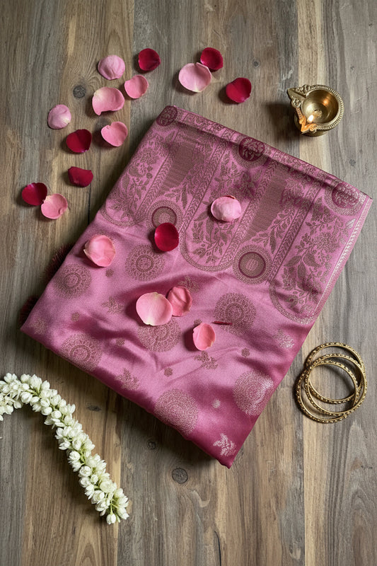 Dark Peach Pink Soft Silk Saree