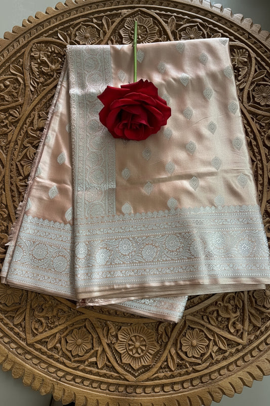 Rose Gold / Peach Pure Banarasi Mushrum Silk Saree