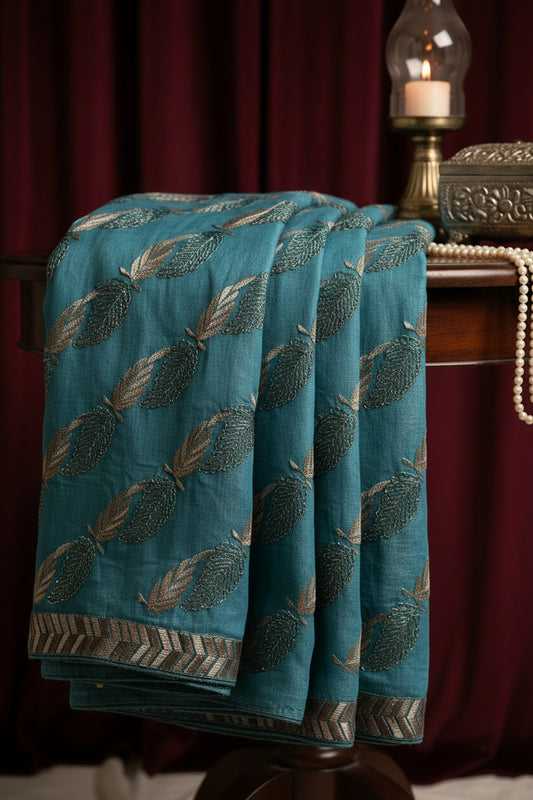 Teal Blue Pure Crush Tissue Saree