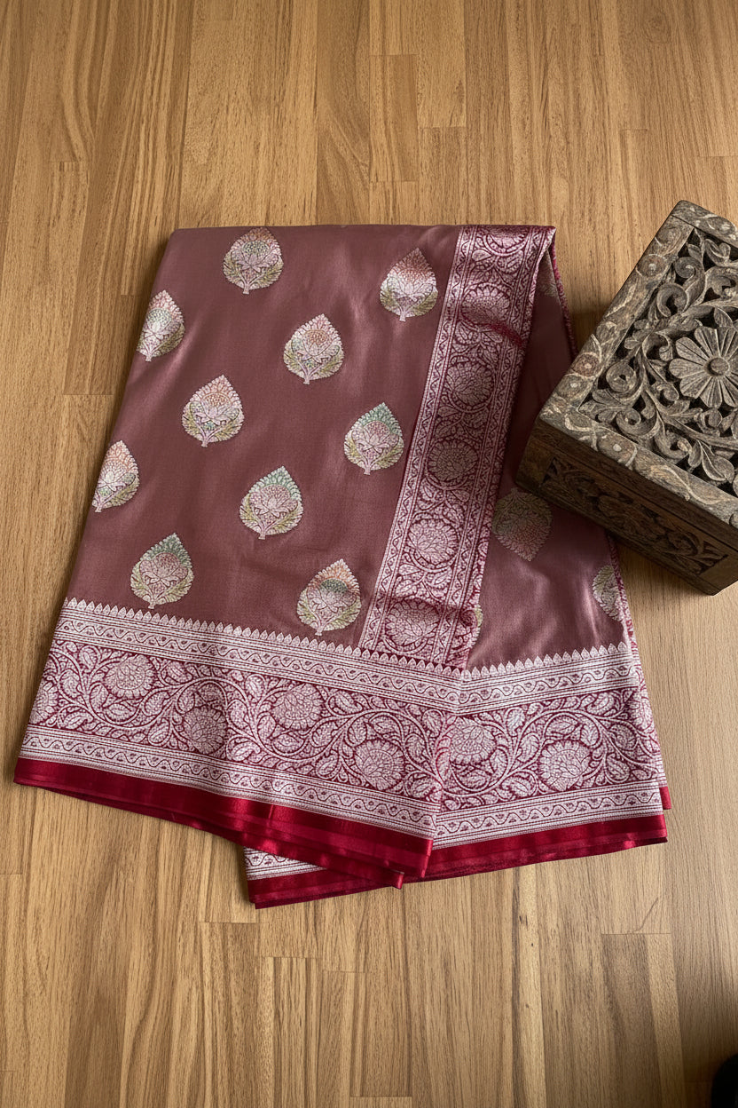 Cocoa Brown Katan Pure Banarasi Mushroom Silk Saree