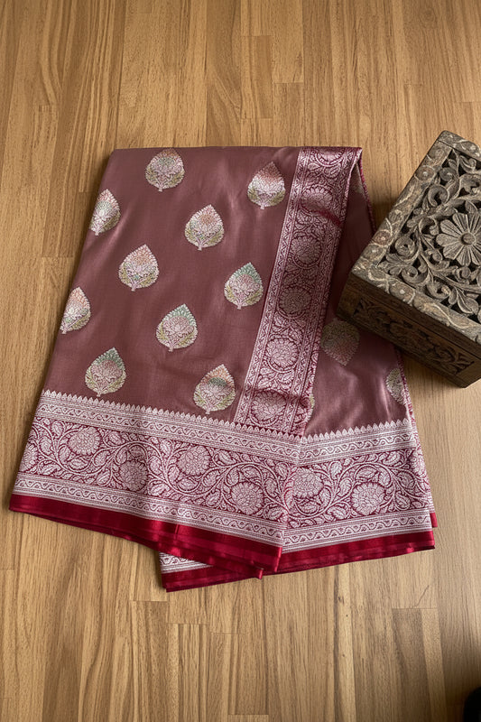 Cocoa Brown Katan Pure Banarasi Mushroom Silk Saree