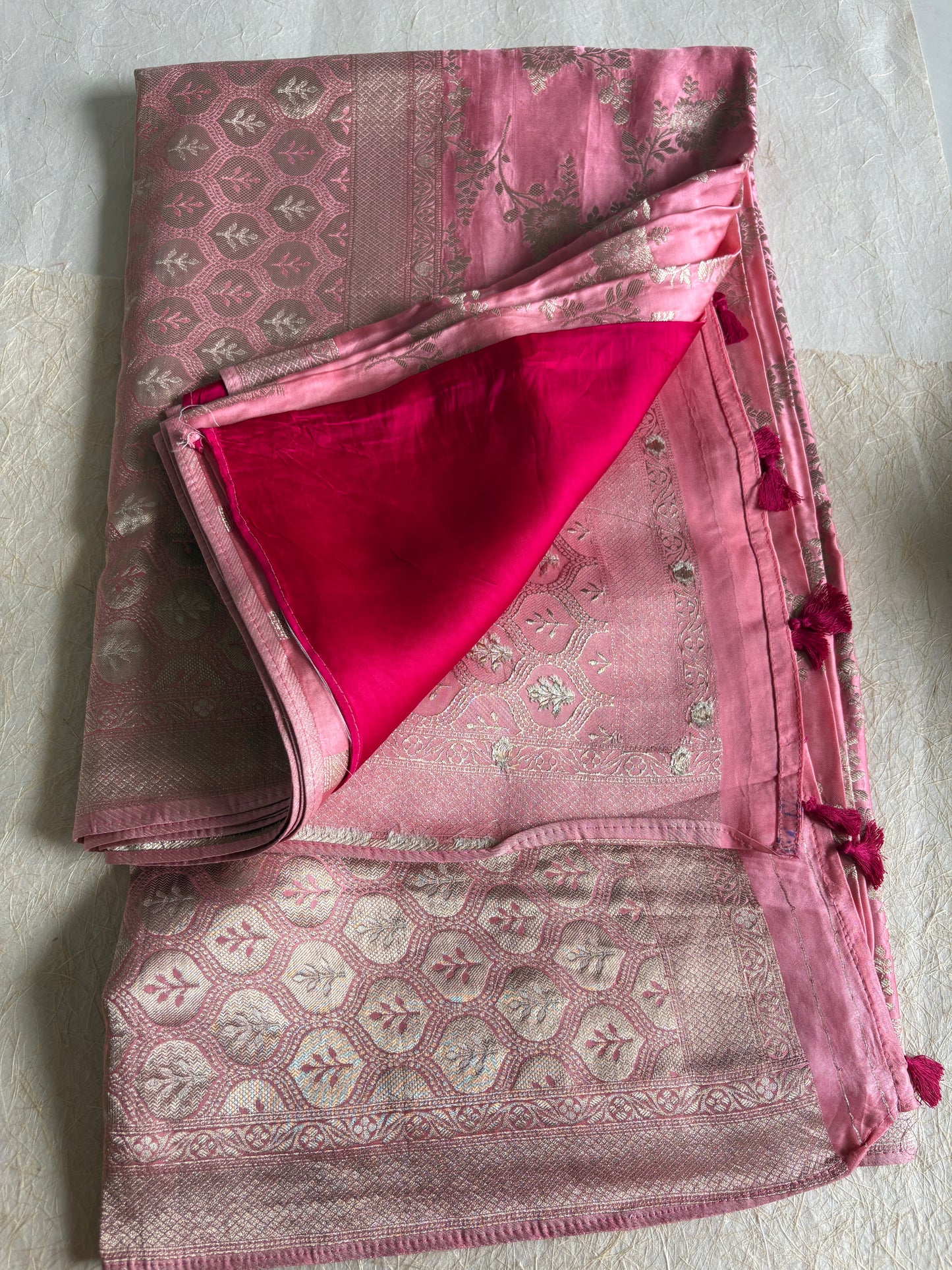 Onion Pink Pure Banarasi Brocade Silk Saree