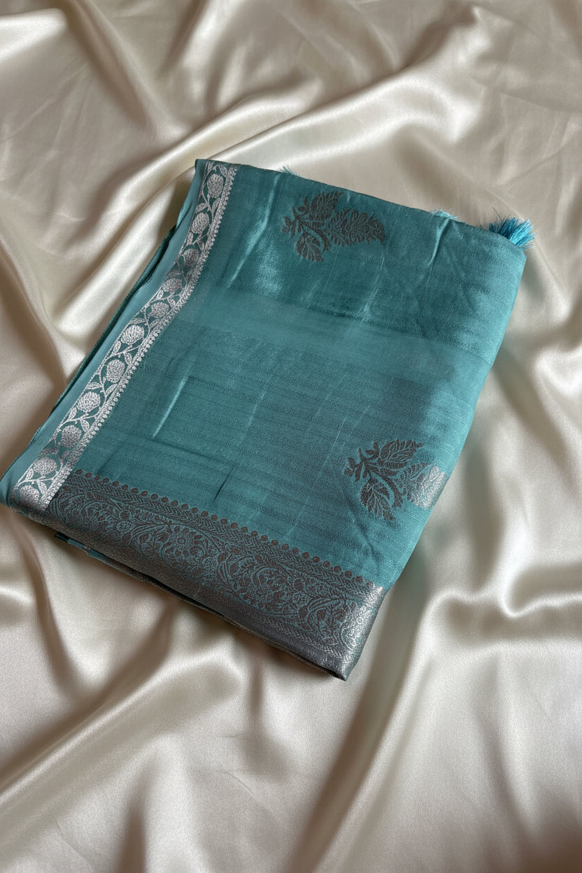 Powder Blue / Aqua Pure Banarasi Silk Saree
