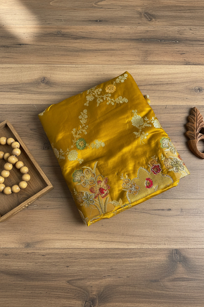 Mustard Gold Pure silk Saree