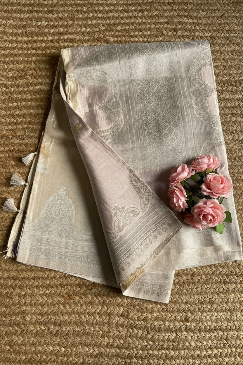 Antique Silver  Pure Banarasi Silk Saree