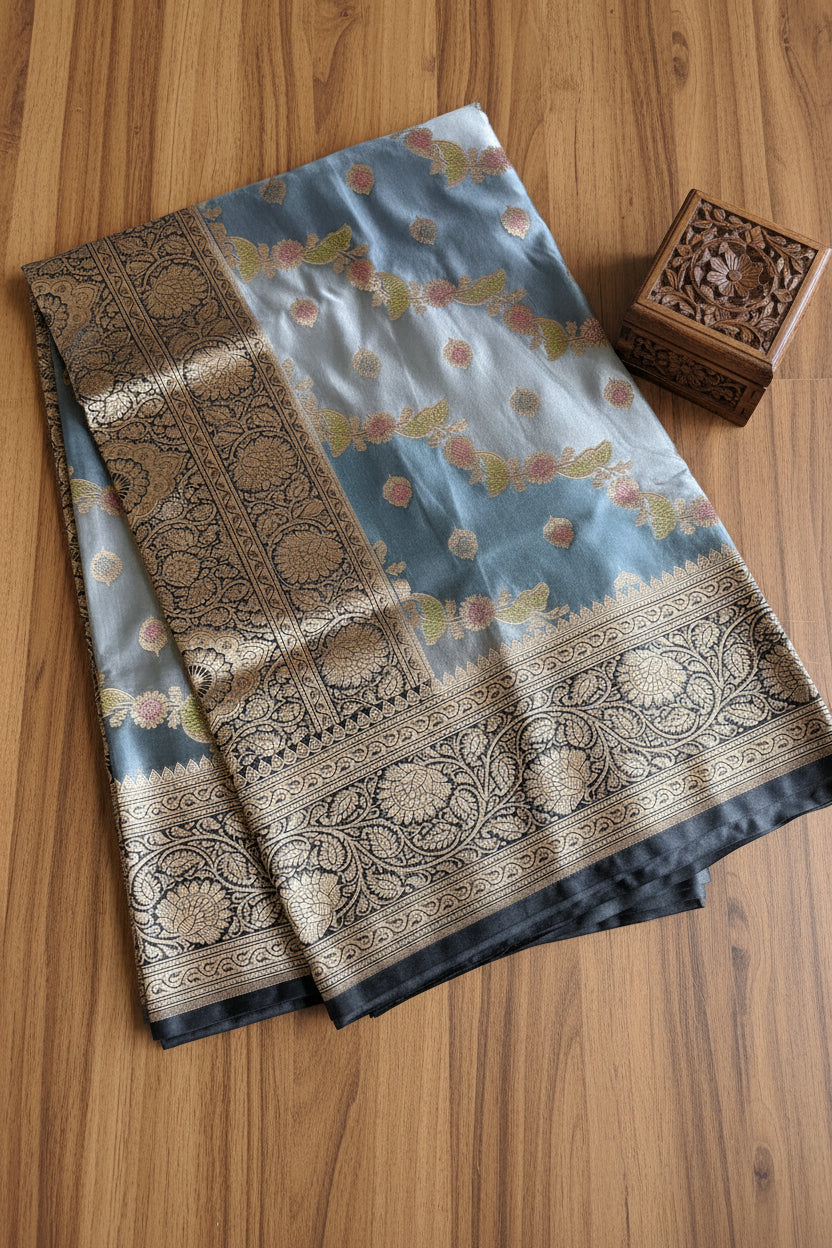 Ice Blue Pure Banarasi Mushroom Silk Set