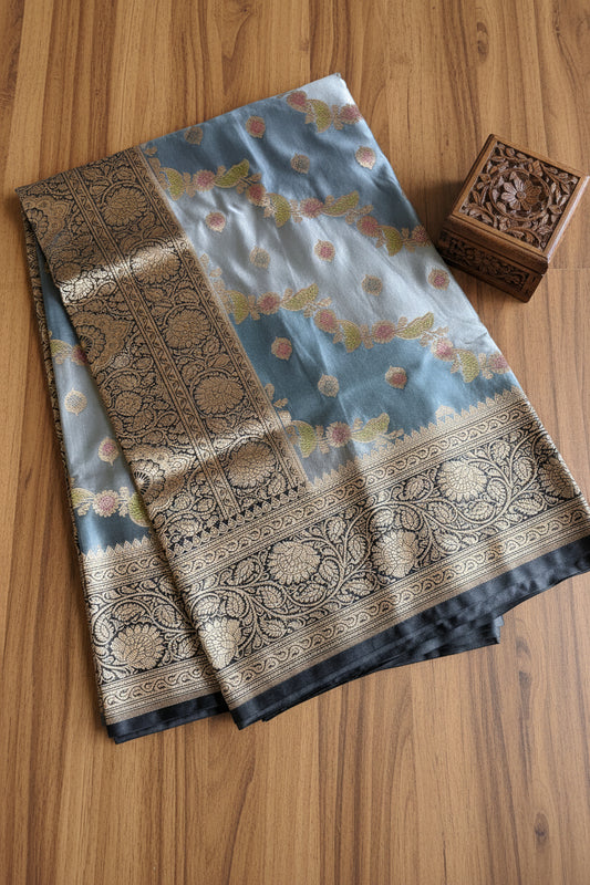 Ice Blue Pure Banarasi Mushroom Silk Set