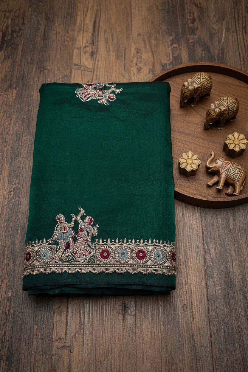 Emerald Green Pure Organza  Saree