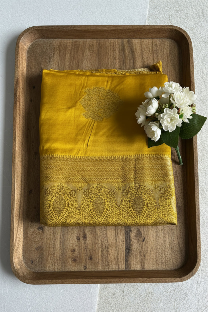 Mustard Yellow Pure Banarasi Silk Saree
