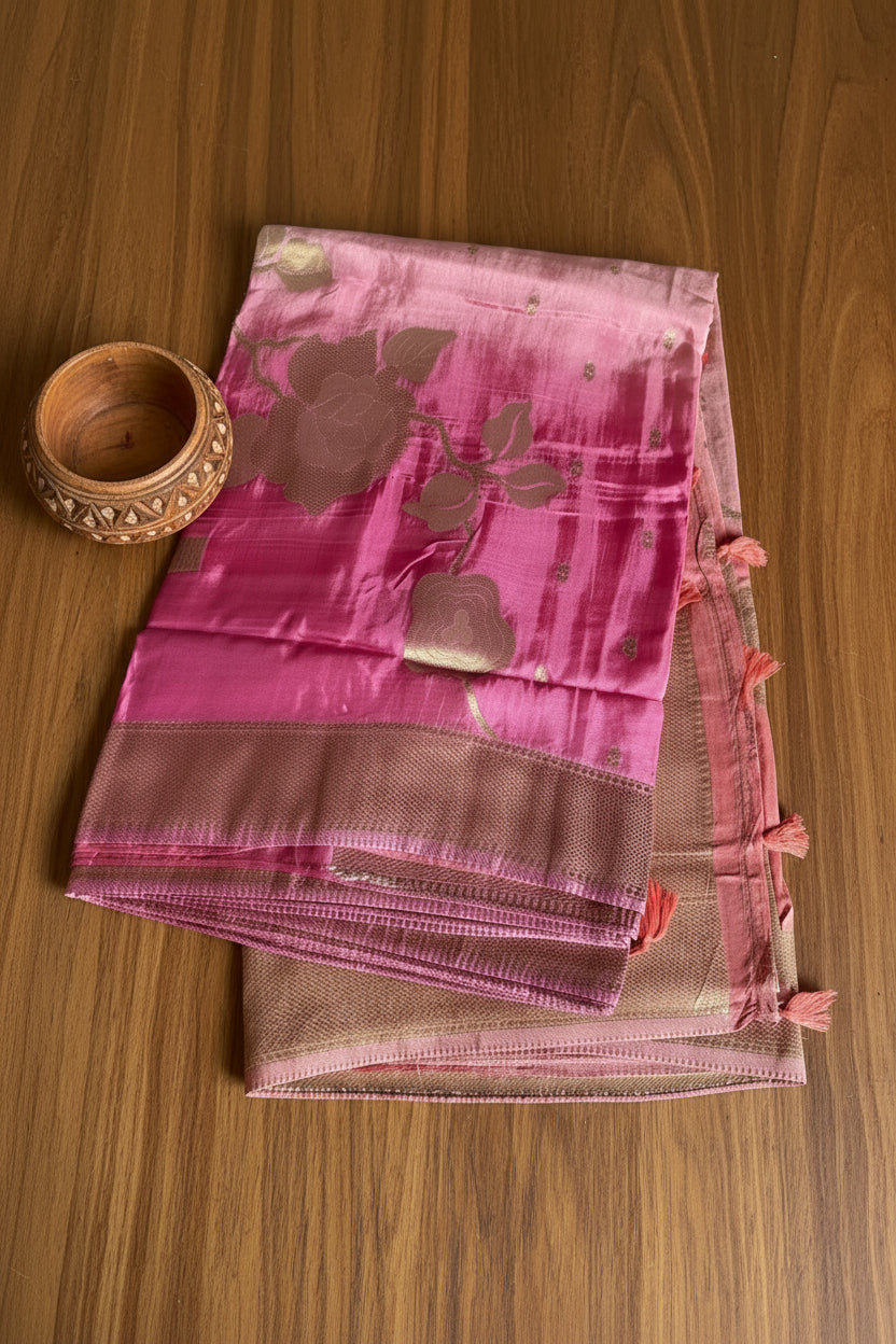 Onion Pink / Rosewood Pure Banarasi Silk Saree