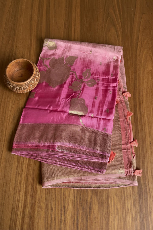 Onion Pink / Rosewood Pure Banarasi Silk Saree