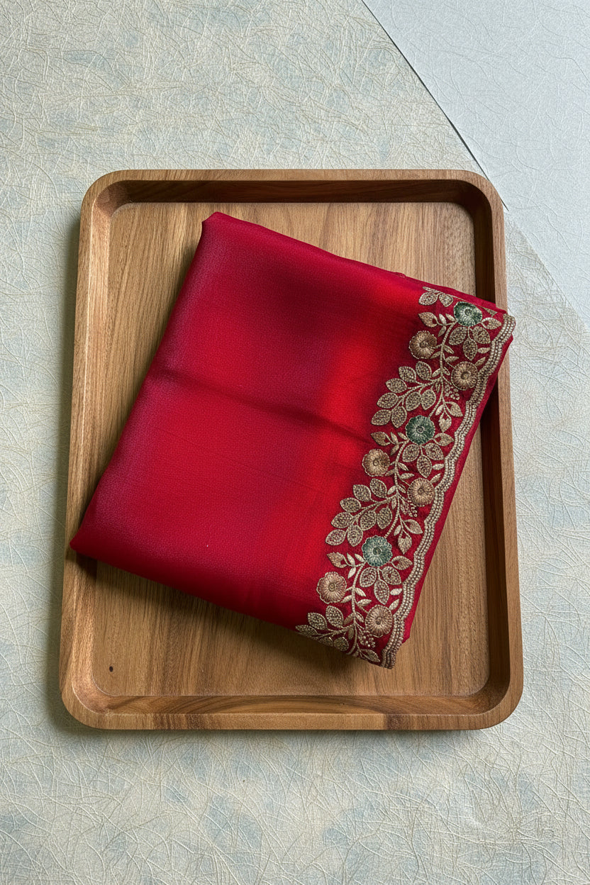 Maroon Red Pure Organza  Saree