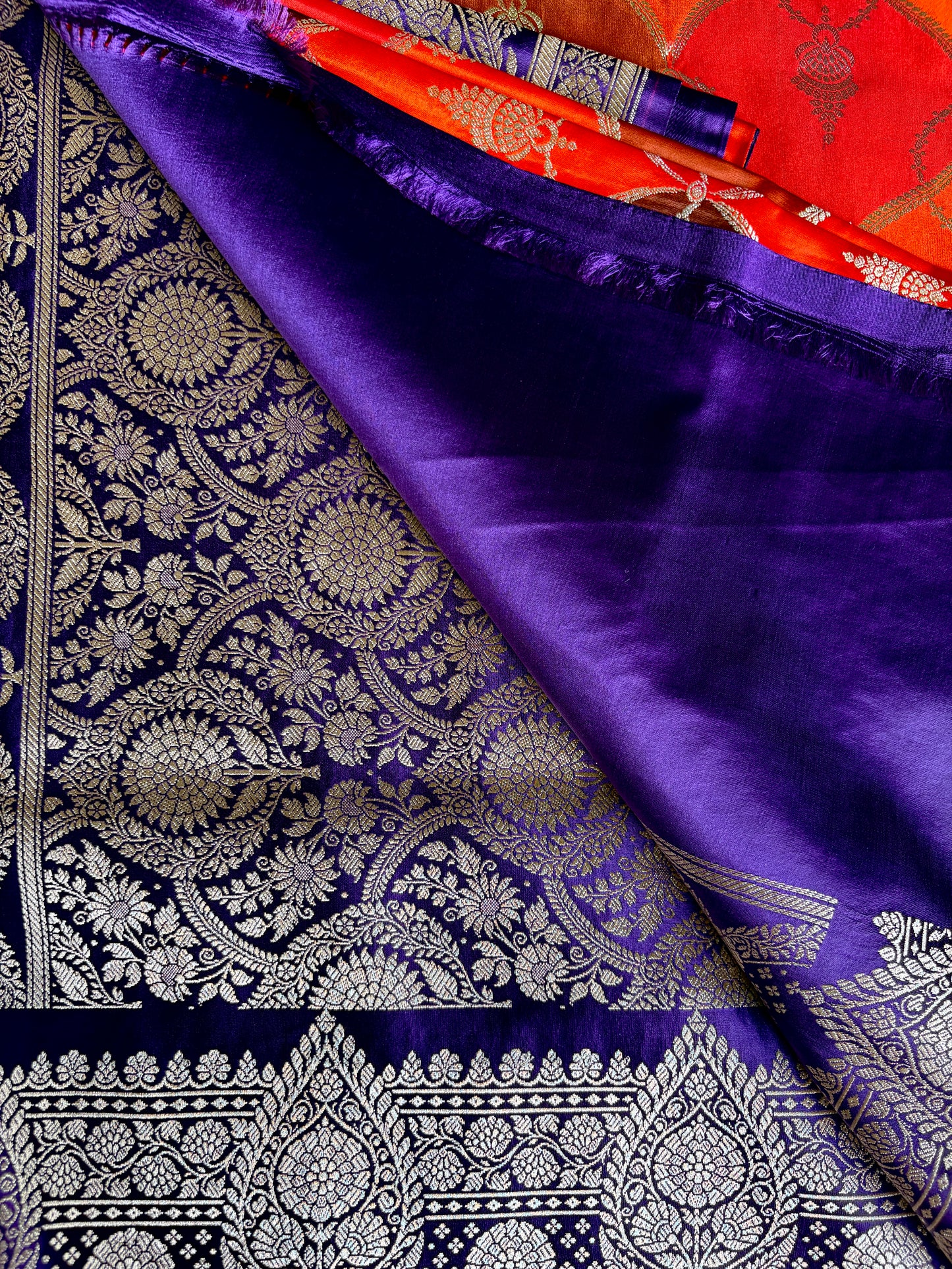 Burnt Orange Pure Banarasi Mushroom  Silk Saree