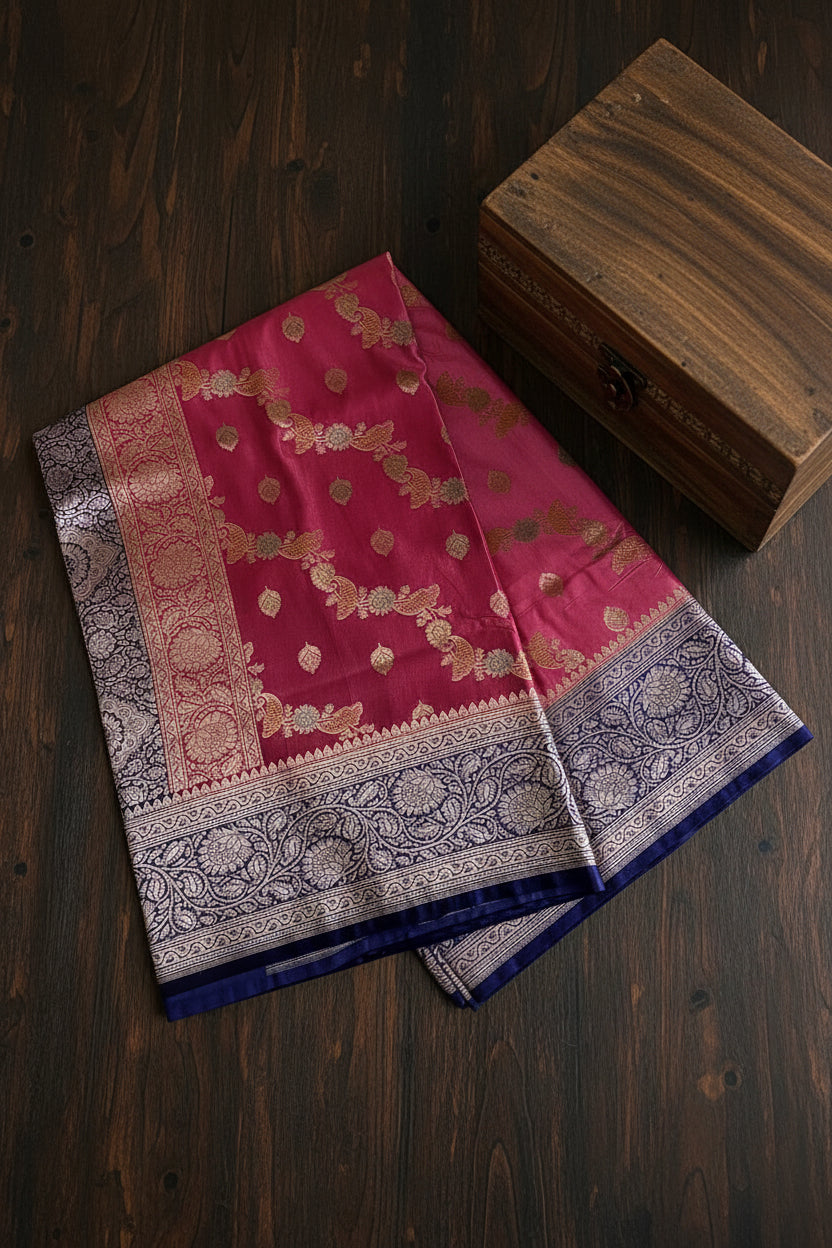 Rani Pink Katan Pure Banarasi Mushroom Silk Saree