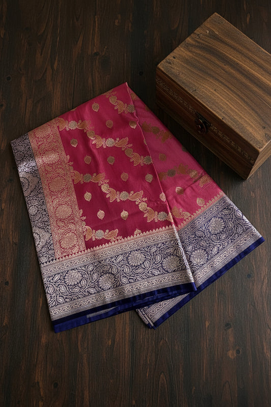 Rani Pink Katan Pure Banarasi Mushroom Silk Saree