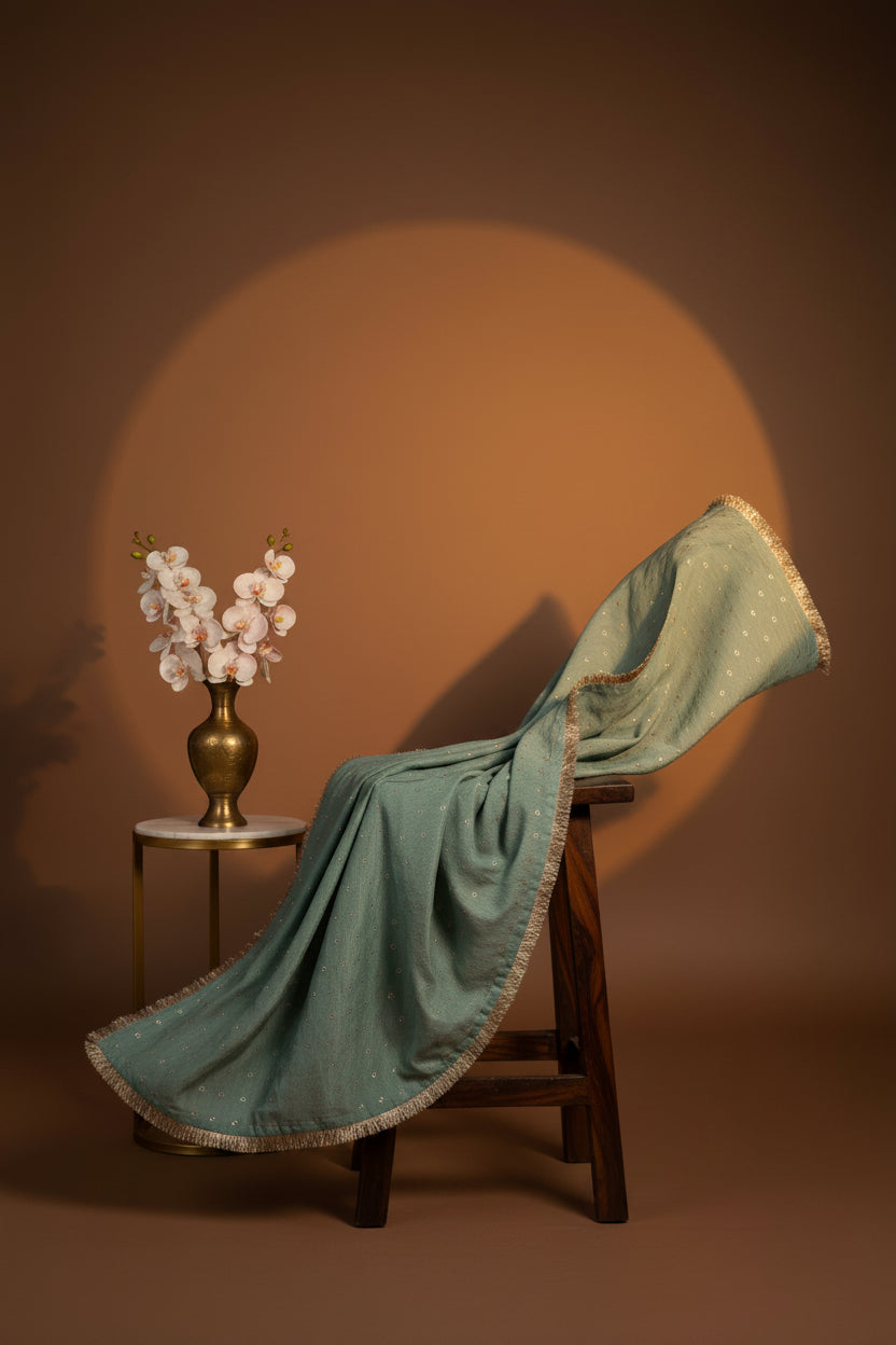 Sage Green/Seafoam Pure Tissue Silk Saree