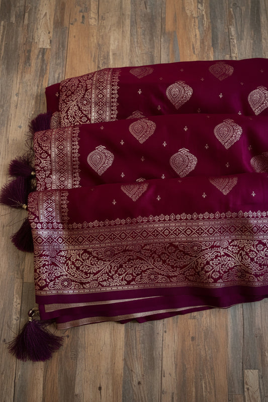 Deep Maroon / Wine Pure Banarasi Silk Saree