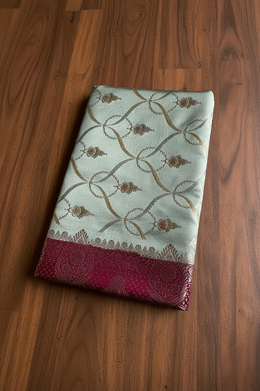 Sage Green Pure Banarasi mushroom Silk Saree