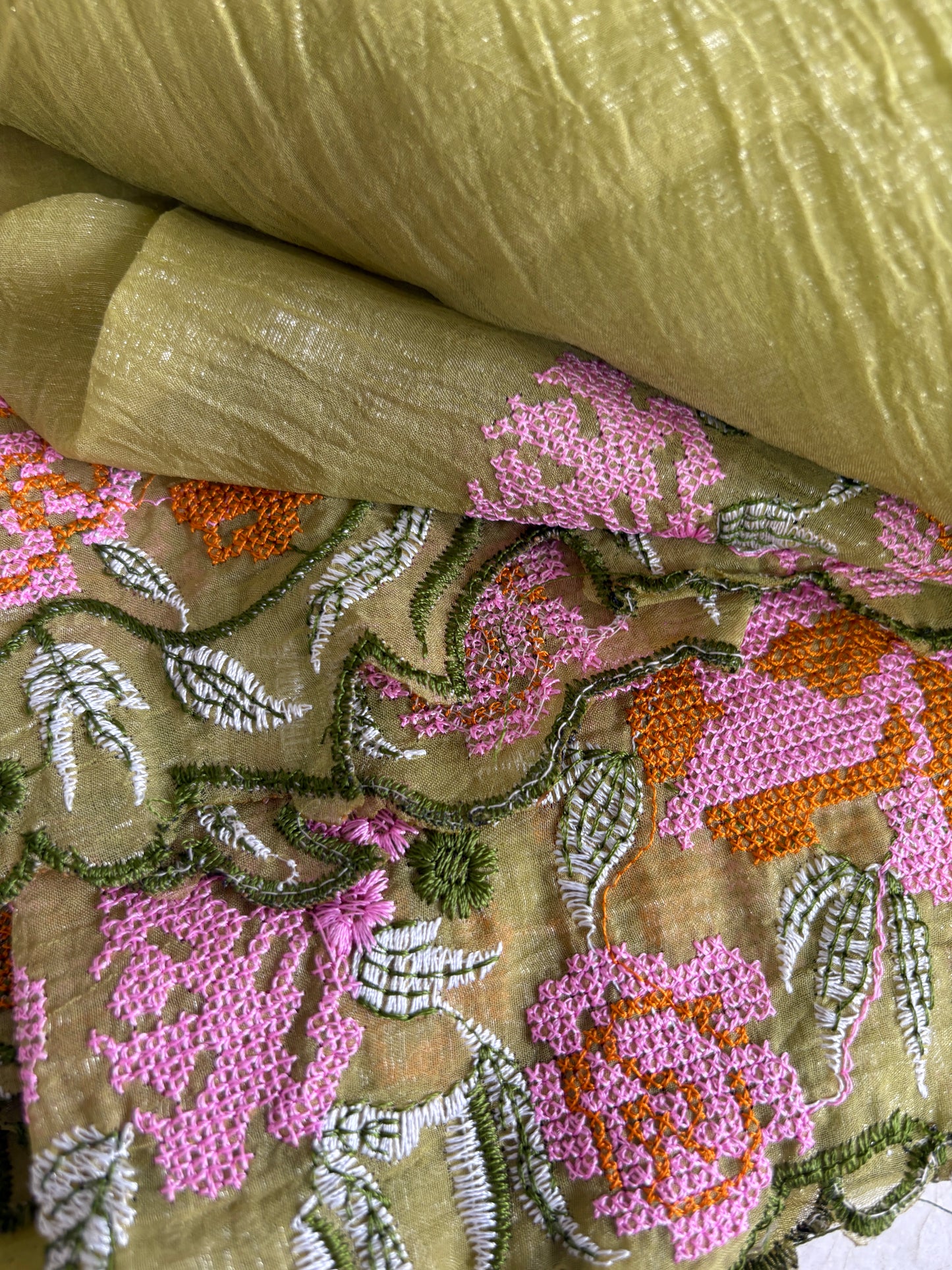Mehendi Green Crunchy Pure Chiffon Saree
