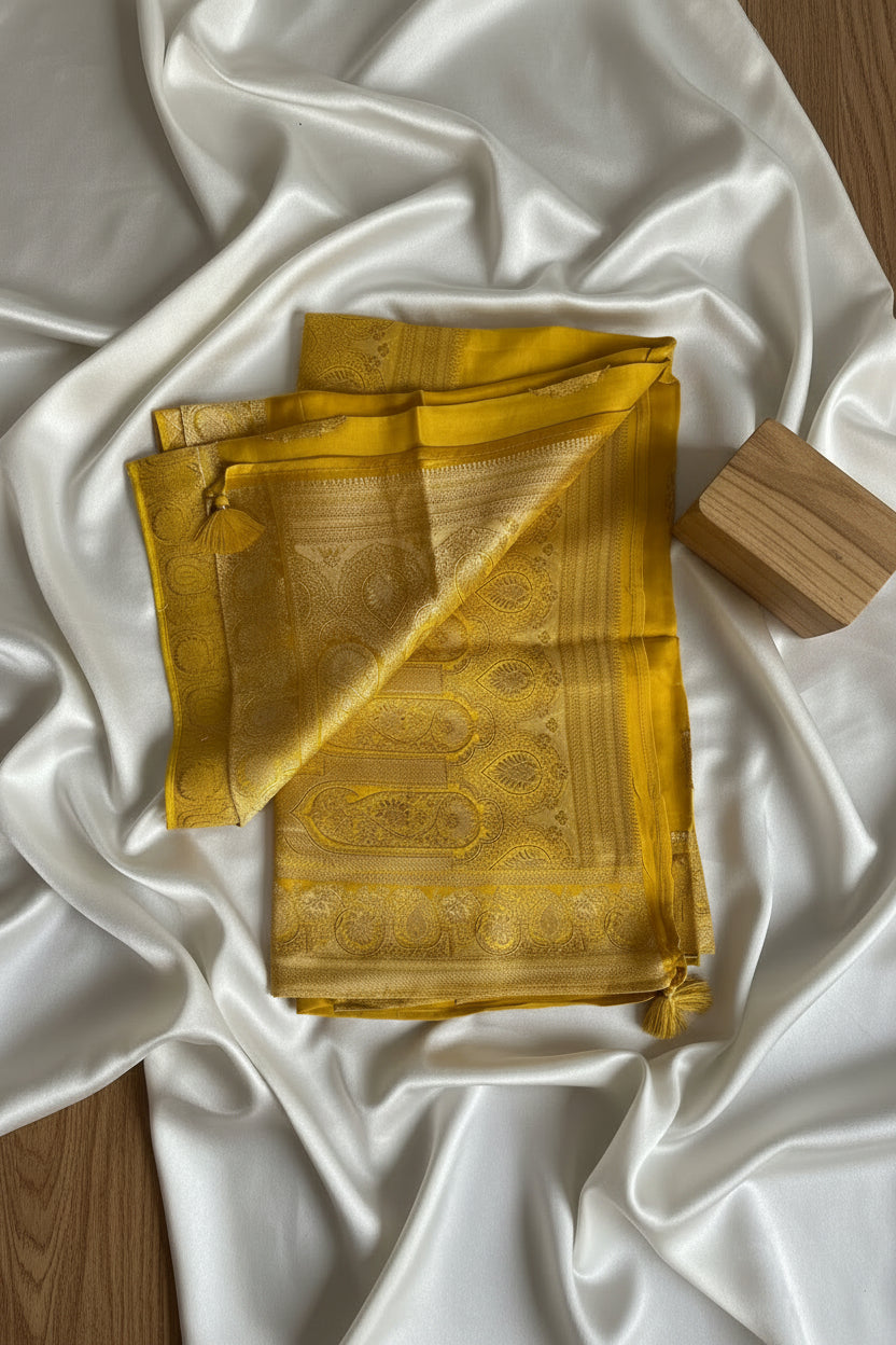 Mustard Yellow Pure Banarasi Silk Saree