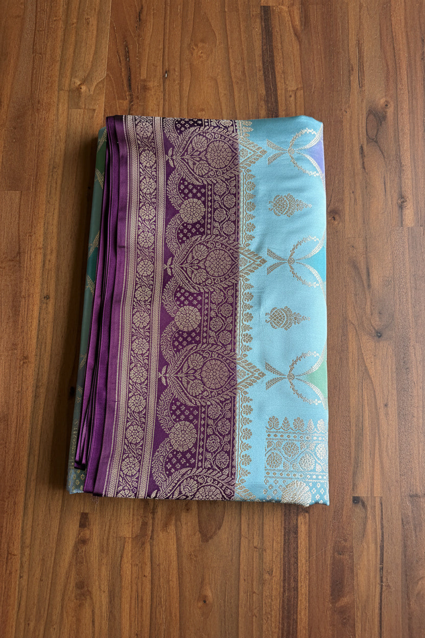 Sky Blue & Pure Teal Pure Banarasi Mushroom Silk Saree