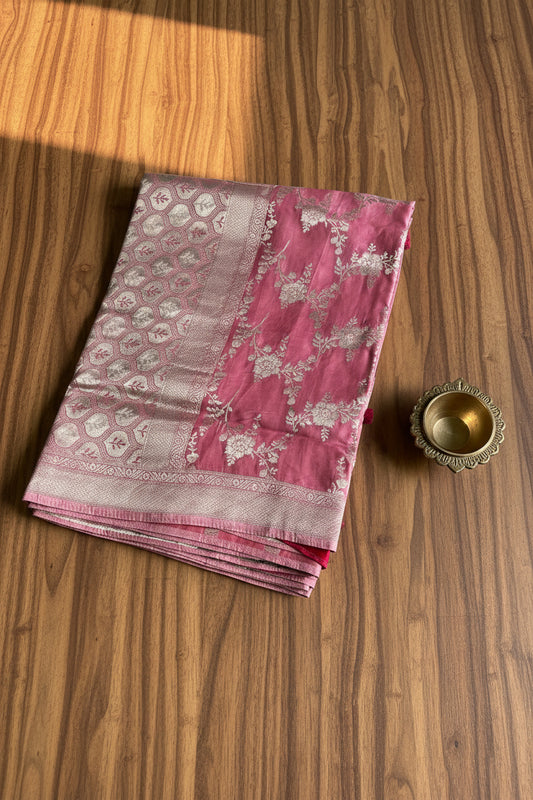 Onion Pink Pure Banarasi Brocade Silk Saree