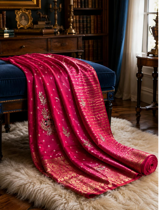 Rani Pink Bandhani Pure Dola Silk Saree