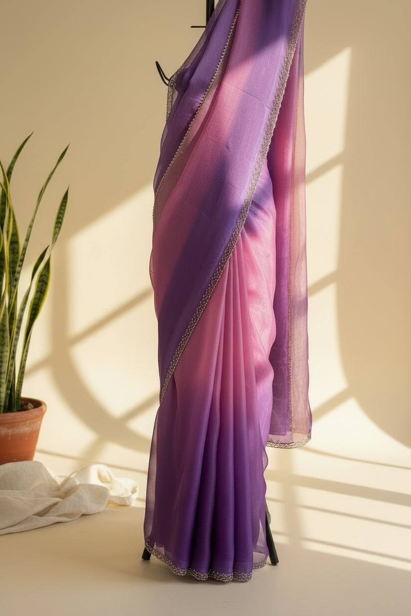 Purple Ombre Tissue saree