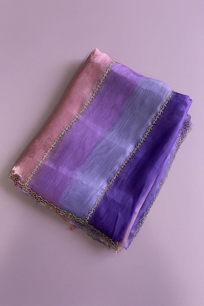 Purple Ombre Tissue saree