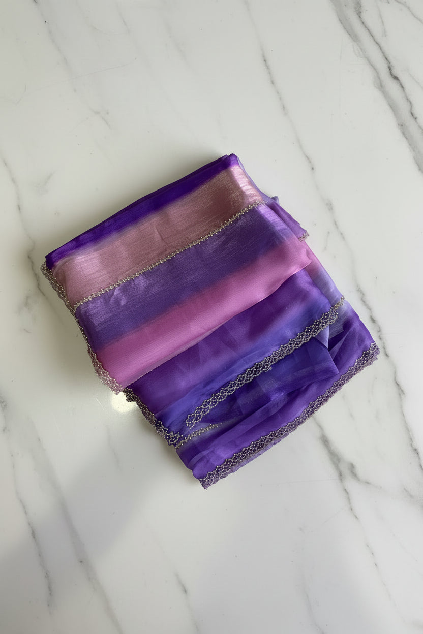 Purple Ombre Tissue saree