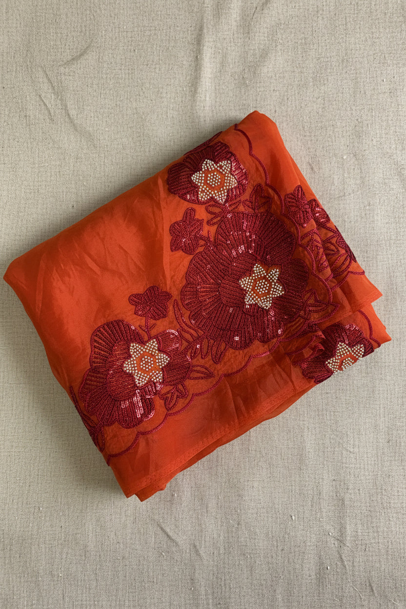 Rust Orange  Pure Tissue Saree
