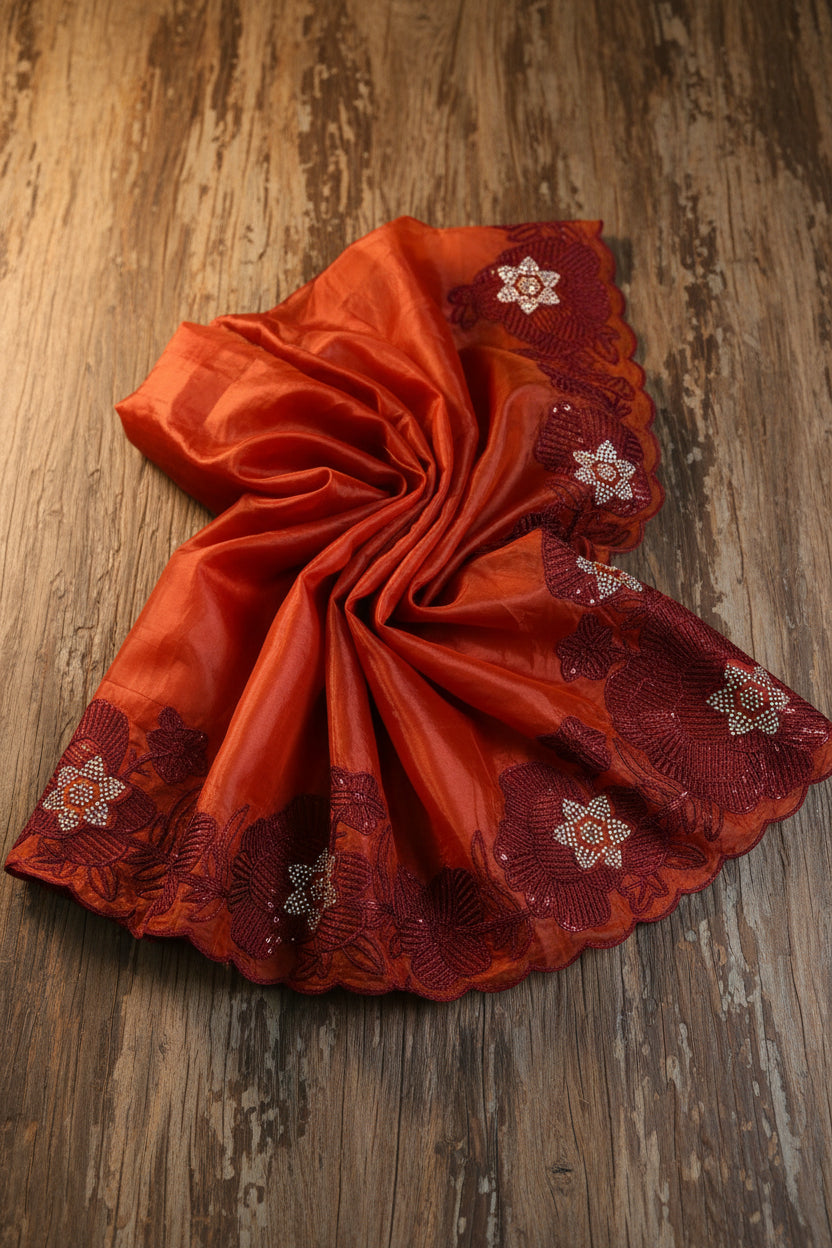 Rust Orange  Pure Tissue Saree