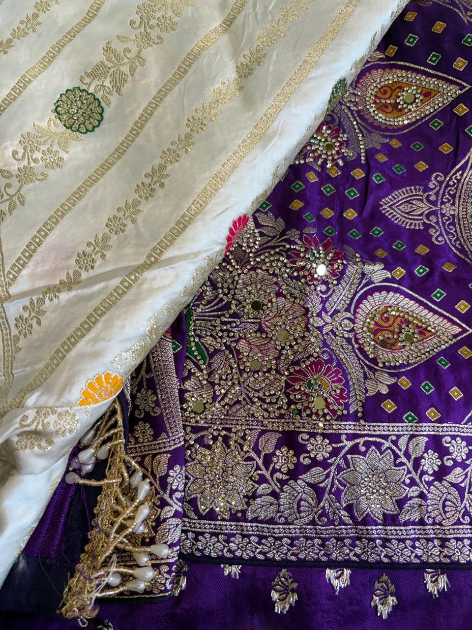 White Purple Banarasi Saree